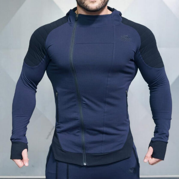 New muscle brothers hooded color matching sweater autumn men’s sports fitness running training zipper cardigan jacket 4