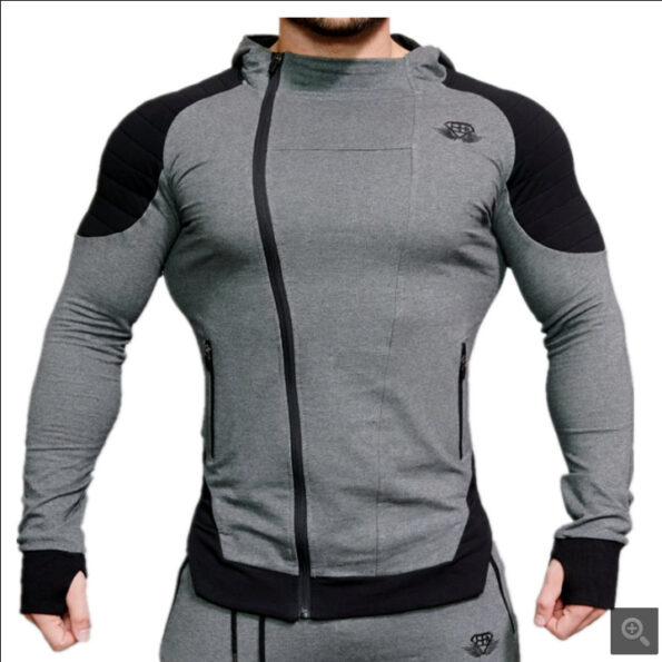 New muscle brothers hooded color matching sweater autumn men’s sports fitness running training zipper cardigan jacket1