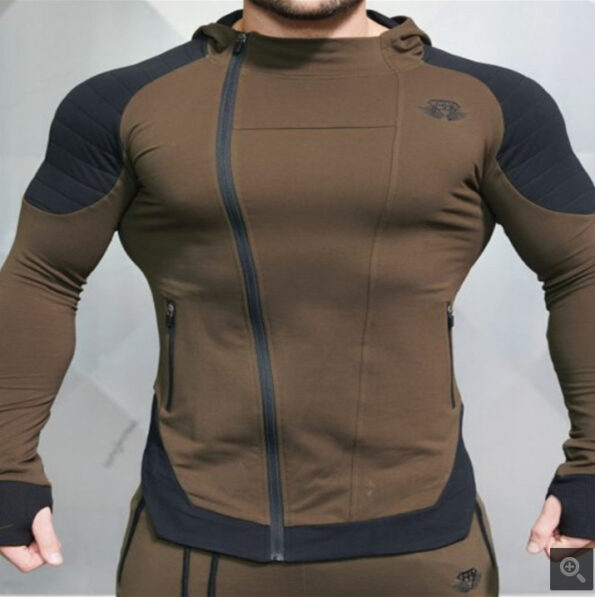 New muscle brothers hooded color matching sweater autumn men’s sports fitness running training zipper cardigan jacket3