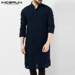 S-5XL 100% Cotton Solid Color Indian Style Medium Length Coat for Men Muslim Clothing Tops1
