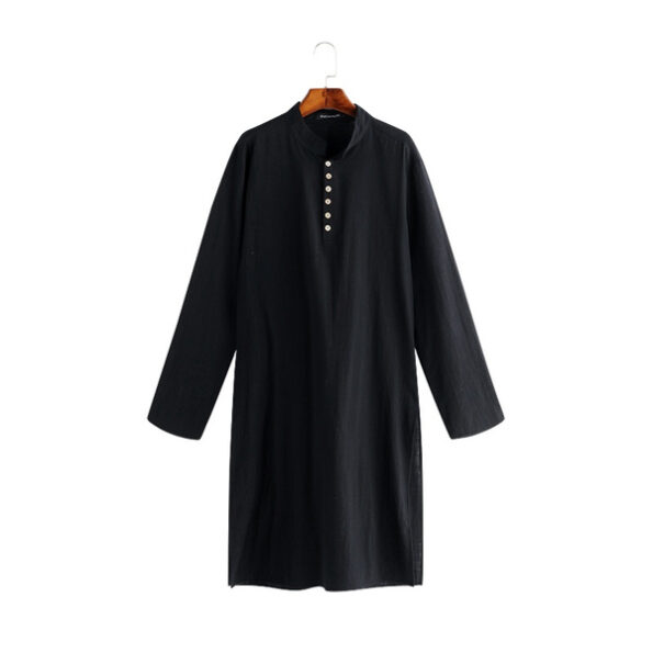 S-5XL 100% Cotton Solid Color Indian Style Medium Length Coat for Men Muslim Clothing Tops5