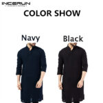 S-5XL 100% Cotton Solid Color Indian Style Medium Length Coat for Men Muslim Clothing Tops1