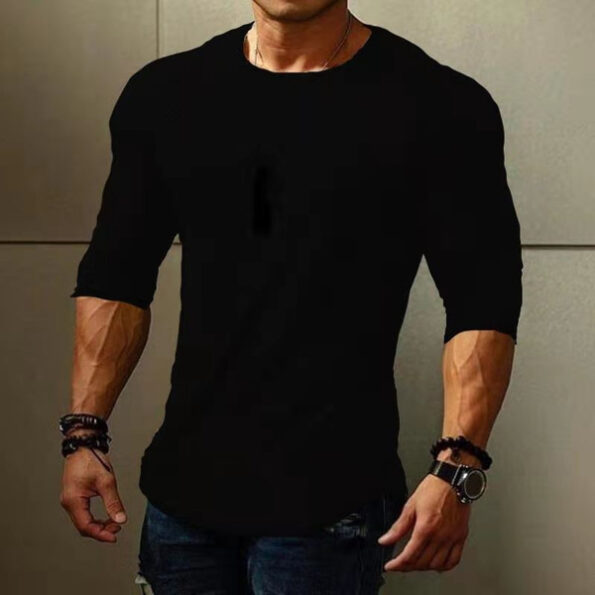 Mens Fashion Long Sleeve Crew Neck Sport T-Shirts Solid Color Gym Fitness Shirt Casual Slim Fit Breathable Cotton Workout Tops T Shirts Plus Size5